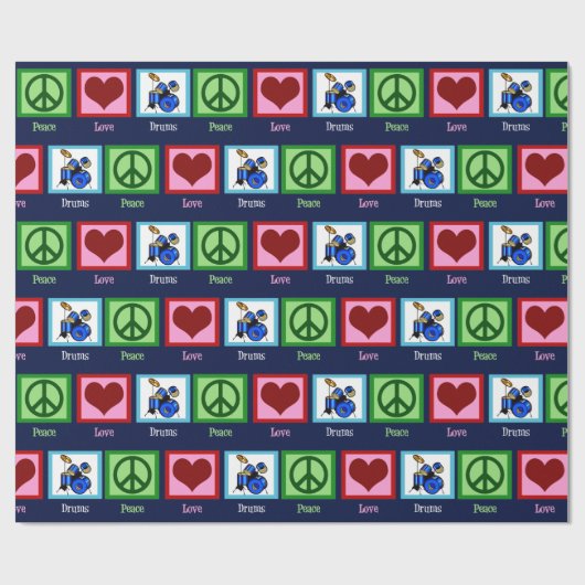 Peace Liebe Drums Cool Blue Drummer Geschenkpapier (Flach)