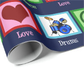 Peace Liebe Drums Cool Blue Drummer Geschenkpapier (Rolleneckpunkt)