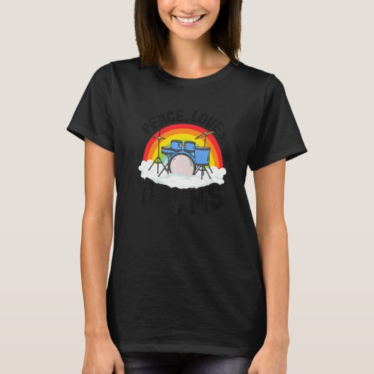 Peace Liebe & Drums Rainbow Percussionist Drummer T-Shirt (Vorderseite)