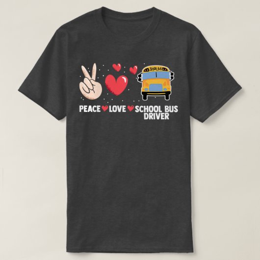 Peace Liebe Ein gelber Schulbusfahrer, der Stud fä T-Shirt (Design vorne)