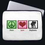 Peace Liebe Elephants Laptopschutzhülle<br><div class="desc">Ein niedliches Elefantengeschenk mit einem hübschen Friedenszeichen,  Herz und einem blauen Quadrat um eine herrliche ElefantenSilhouette.</div>