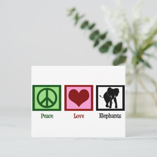 Peace Liebe Elephants Postkarte (Stehend Vorderseite)