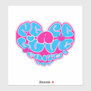 Peace Liebe Faith Joy Aqua Pink Heart Retro Sticke Aufkleber