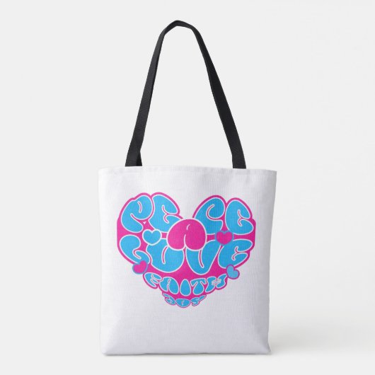 Peace Liebe Faith Joy Aqua Pink Heart Retro Tasche (Rückseite)