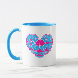 Peace Liebe Faith Joy Aqua Pink Heart Retro Tasse