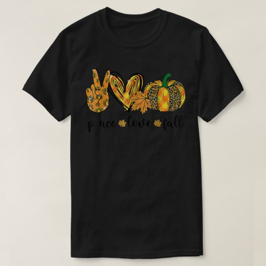 Peace Liebe Fall Leopard Karierter Pumpkin Herbst T-Shirt (Design vorne)