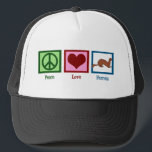 Peace Liebe Ferrets Truckerkappe<br><div class="desc">Dieses coole Frettchen-Geschenk besticht durch ein niedliches Schild,  ein Herz und ein Haustier. Peace Liebe Frettchen Geschenk.</div>