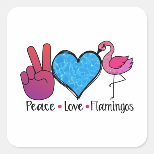 Peace Liebe Flamingo Cool T Shirt Quadratischer Aufkleber (Vorderseite)