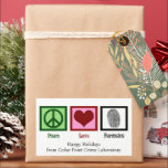 Peace Liebe Forensics Custom Christmas Rechteckiger Aufkleber<br><div class="desc">Wenn Sie forensische Wissenschaft faszinierend finden,  ist dies der perfekte Weihnachtsgeschenk-Aufkleber für einen forensischen Wissenschaftler. Es verfügt über ein Friedenszeichen,  ein Herz und einen Fingerabdruck für einen Detektiv in der Kriminalszene. Peace Liebe Forensics Urlaubsaufkleber.</div>