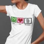 Peace Liebe Forensik T-Shirt<br><div class="desc">Wenn Sie forensische Wissenschaft faszinierend finden, ist dies das perfekte Design. Es verfügt über ein Friedenszeichen, Herz und Fingerabdruck.</div>