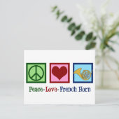 Peace Liebe French Horn Postkarte (Stehend Vorderseite)