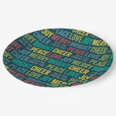 Peace Liebe Freude beim Zubereiten eines benutzerd Pappteller (Schrägansicht)