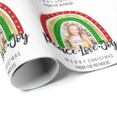 Peace Liebe Freude Frohe Weihnachts Rainbow Foto Geschenkpapier (Rolleneckpunkt)