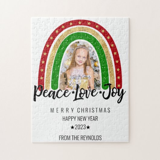 Peace Liebe Freude Frohe Weihnachts Rainbow Foto Puzzle (Vertikal)