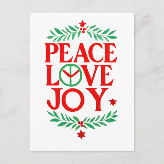 Peace Liebe Freude Weihnachten Feiertag Postkarte (Vorderseite)