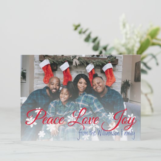 Peace Liebe Freude Weihnachten Ihr Foto Rotes Skri (Stehend Vorderseite)