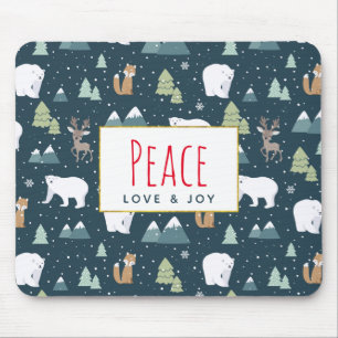 Peace Liebe & Freude Weihnachten Tiere Muster Mousepad