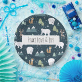 Peace Liebe & Freude Weihnachten Tiere Muster Pappteller (Party)