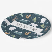 Peace Liebe & Freude Weihnachten Tiere Muster Pappteller (Schrägansicht)