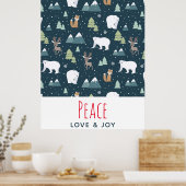 Peace Liebe & Freude Weihnachten Tiere Muster Poster (Küche)