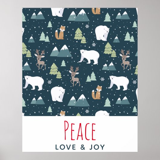 Peace Liebe & Freude Weihnachten Tiere Muster Poster (Vorne)
