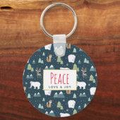 Peace Liebe & Freude Weihnachten Tiere Muster Schlüsselanhänger (Vorderseite)
