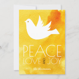Peace Liebe Freuen Gelbes Aquarell & Tauben Weihna Feiertagskarte