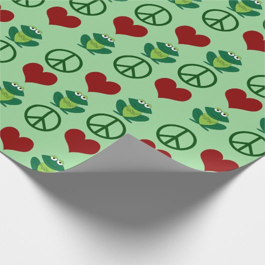 Peace Liebe Frogs Niedlich Frog Pattern Geschenkpapier (Ecke)