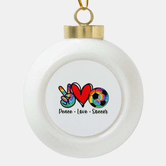 Peace Liebe Fußball Gefärbte Krawatte Design Fraue Keramik Kugel-Ornament (Vorderseite)