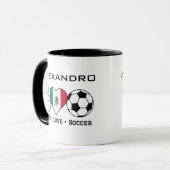 Peace Liebe Fußball Tasse (Vorderseite Links)