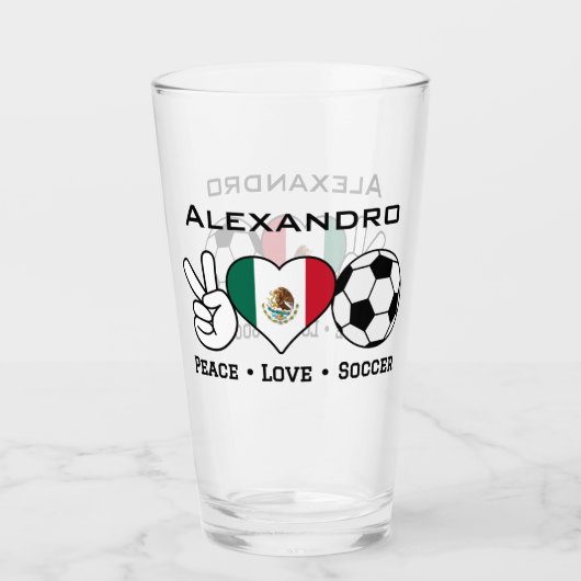Peace Liebe Fußglas mit Namen Glas (Vorderseite)