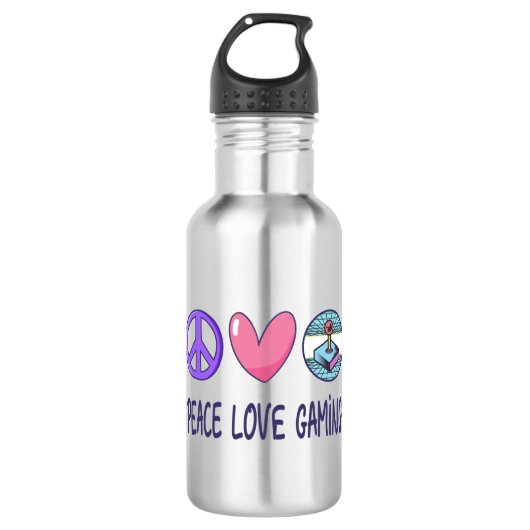 Peace Liebe Gaming Edelstahlflasche (Vorderseite)