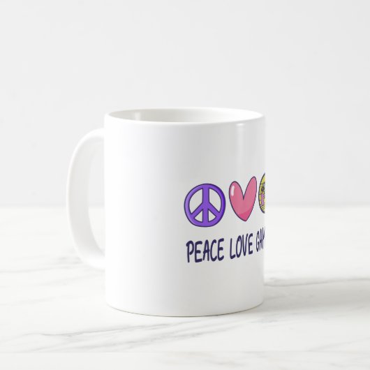 Peace Liebe Gaming Kaffeetasse (Vorderseite Links)