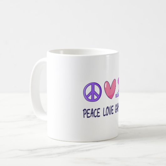 Peace Liebe Gaming Kaffeetasse (Vorderseite Links)