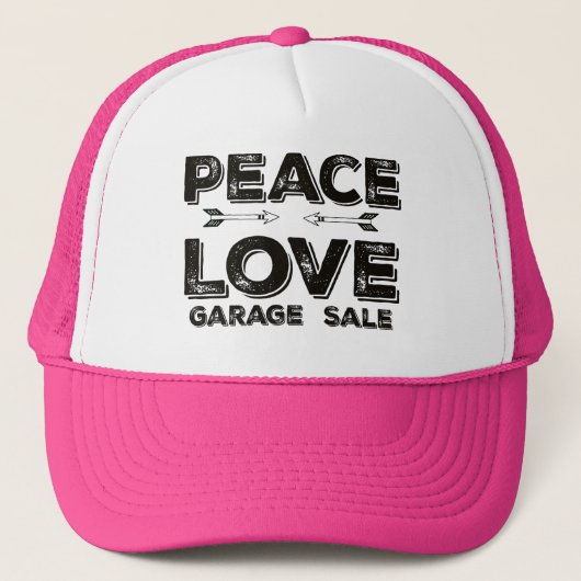 Peace Liebe Garage Sale Trucker Hat Truckerkappe (Vorderseite)
