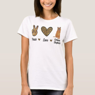 Peace Liebe German Shepherd Leopard Lover Pet Dog  T-Shirt