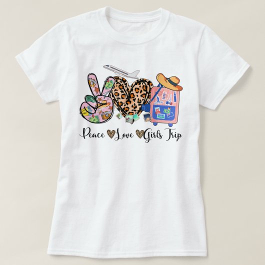 Peace Liebe Girls Trip Leopard Herzbeutel erhöhen T-Shirt (Design vorne)