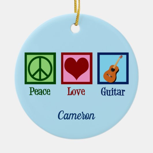 Peace Liebe Gitarre Niedlich Custom Keramik Ornament (Vorne)