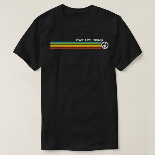 PEACE LIEBE GITARS Retro Rainbow Stripes T-Shirt (Design vorne)