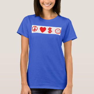 PEACE LIEBE GLÜCKLICHES GELD Damengraues Panzerobe T-Shirt