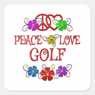 Peace Liebe Golf Quadratischer Aufkleber