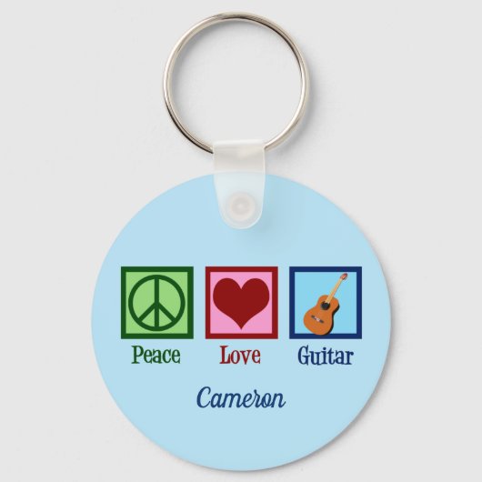 Peace Liebe Guitar Niedlich Blue Monogram Gitarris Schlüsselanhänger (Vorderseite)