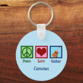 Peace Liebe Guitar Niedlich Blue Monogram Gitarris Schlüsselanhänger (Rückseite)