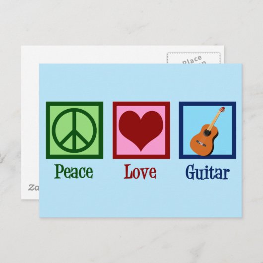 Peace Liebe Guitar Niedlich Musical Instrument Sho Postkarte (Vorne/Hinten)