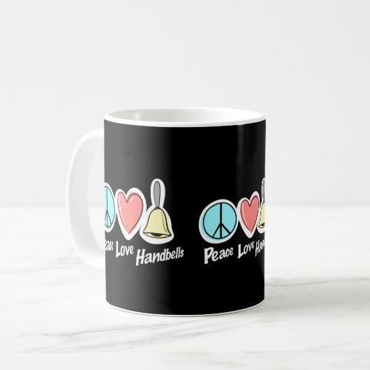 Peace Liebe Handbells Design for Ringers T - Shirt Kaffeetasse (Vorderseite Links)