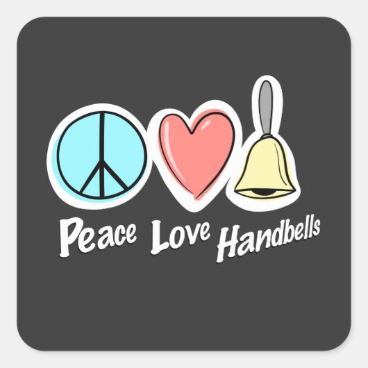 Peace Liebe Handbells Design für Ringer Quadratischer Aufkleber (Vorderseite)