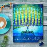 "Peace Liebe Hanukkah" Künstlerisch Blue & Green M Puzzle<br><div class="desc">"Frieden, Liebe, Hanukkah." Eine nahe Foto-Illustration einer hellen, farbenfrohen, blauen und grünen künstlerischen Menorah hilft Ihnen, den Urlaub von Hanukka im Stil zu beginnen. Genießen Sie die Wärme und Freude der Ferienzeit, wenn Sie dieses atemberaubende, farbenfrohe Hanukkah-Puzzle benutzen. Passende Karten, Umschläge, Aufkleber, Kissen, Totentaschen, Packpapier, Serviertablette, Zuhause Dekor, und vieles...</div>