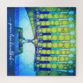 Peace Liebe Hanukkah Künstlerisch Blue Green Menor Puzzle (Horizontal)