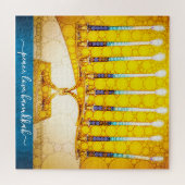 Peace Liebe Hanukkah Künstlerisch Yellow Gold Meno Puzzle (Horizontal)