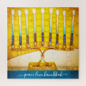 Peace Liebe Hanukkah Künstlerisch Yellow Gold Meno Puzzle (Vertikal)